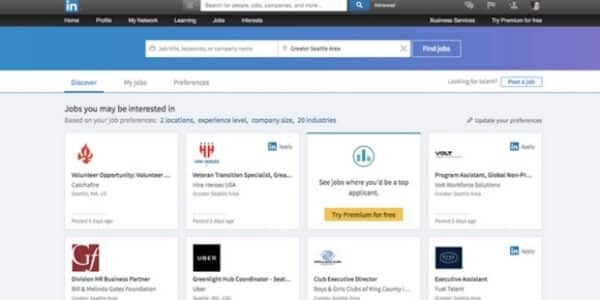 LinkedIn jobs page