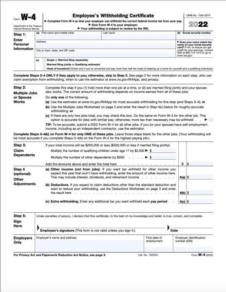 Sample Form W-4