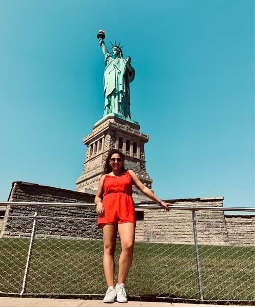 Alice with the Statue of Liberty. Image courtesy of Alice F.