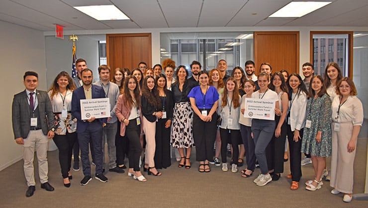 Ambassadors Fund for Summer Work Travel Scholarship recipients with Nicole Elkon, Deputy Assistant Secretary for Private Sector Exchange