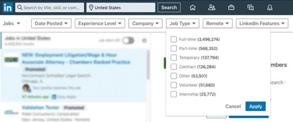LinkedIn Job Search Page