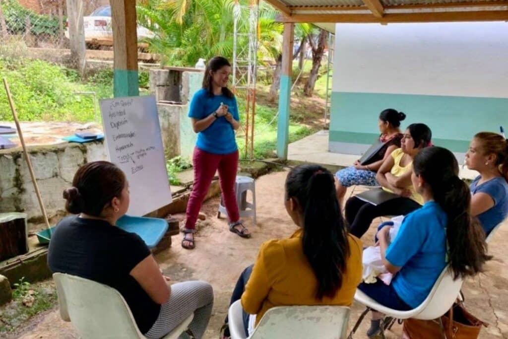 Leading a health training with community health care workers.