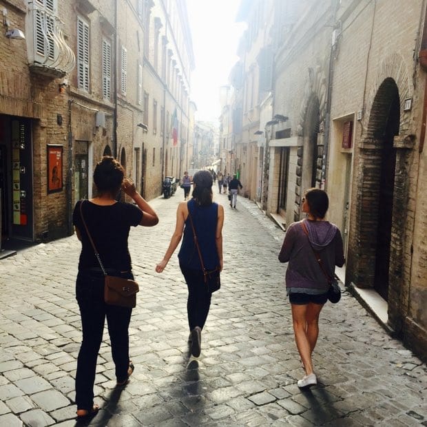 Enjoying a stroll along a Macerata street.