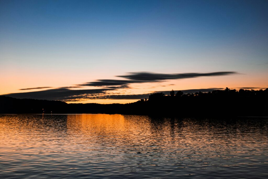Beautiful sunset over a lake at dusk