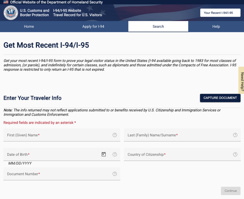 i-94 Login Page