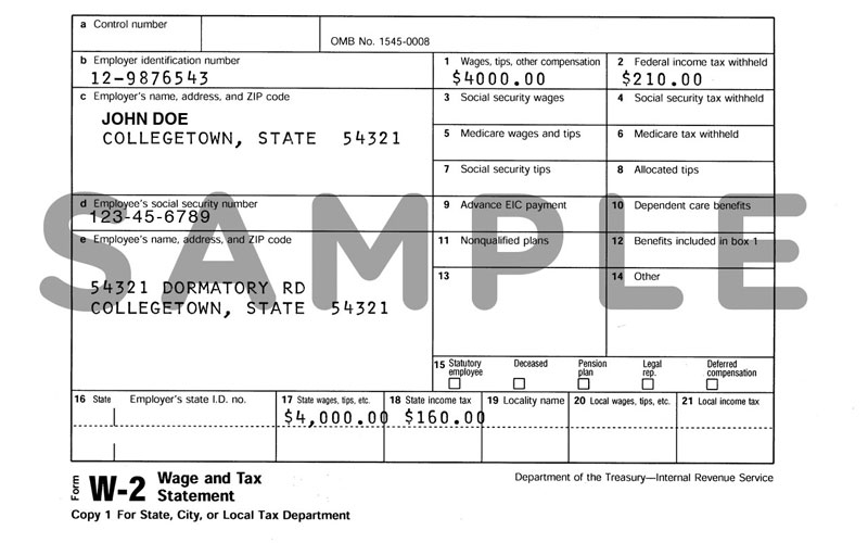 Sample W-2 form