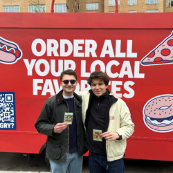 Two men outside a food truck