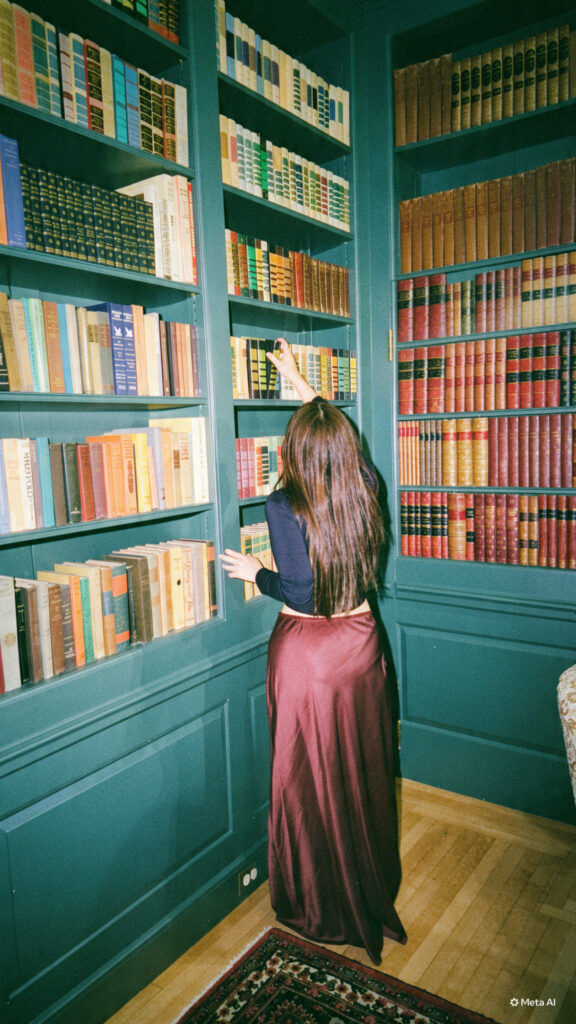 Girl looking for book in bookstore